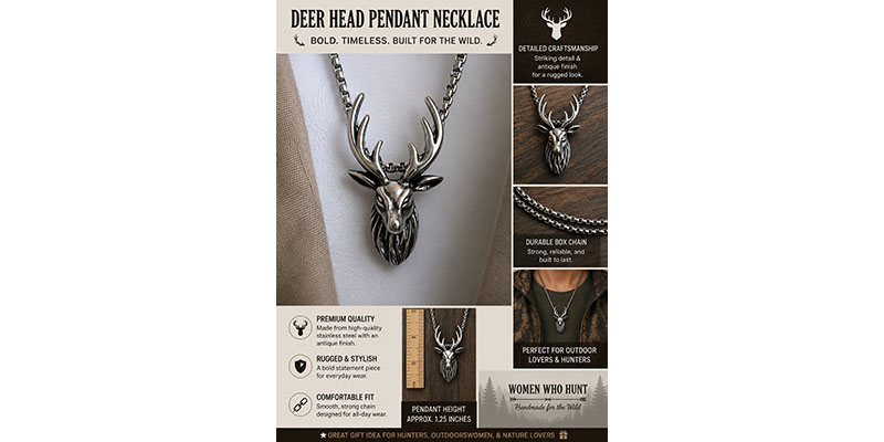 Stainless Steel Deer Head Pendant Necklace – Antique Silver Finish