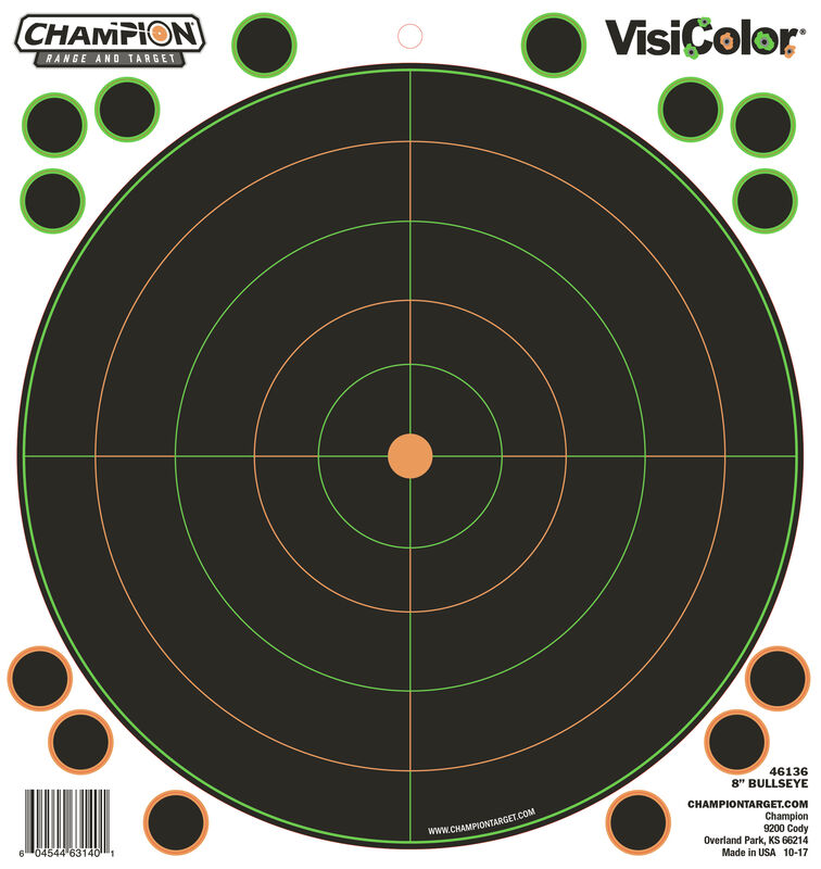 CHAMPION TARGET VISICOLOR ADHESIVE BULLSEYE 8inch 5 PACK + PATCHES