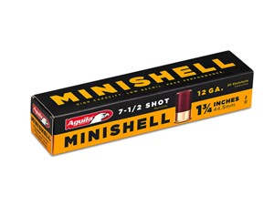 AGUILA
1C128968
MINI SHELL
12 GAUGE, 7.5, 18 GRAM
1 3/4"

$29.90 /PER 20