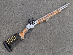 SMITH & WESSON
MODEL 1854 SS RPP CUSTOM
PUMPKIN SPICE CAMO EDITION
30-30
6 SHOT
BIG LOOP LEVER
LEVER ACTION
20 INCH BARREL
WITH THREADED MUZZLE
STAINLESS STEEL
RANGER POINT PRECISION TACTICAL
PUMPKIN SPICE CAMO
STOCK AND FOREND
RANGER POINT PRECISION QUIVER
MAGPUL AFG FRONT GRIP
PIC R