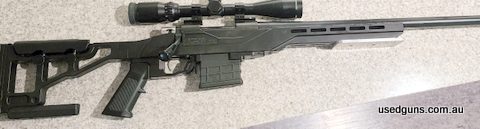 Bag rider. 1-1/2 lb. Trigger. Southern cross chassis. MDT mag. Shoots under .5 moa with handloads. Plus Wilson neck die and full body die. Fired approx. 400 rou