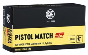 RWS
2317799
PISTOL MATCH SR
22LR, 40GR, LRN
AMMUNITION

$23.90 /PER 50
$215.10 /PER 500