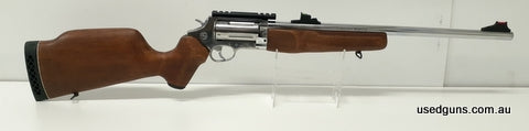 A hard to find dual calibre, S/S carbine with a revolver action - on a QLD cat AB licence. Missing 410 choke and choke key. Has a small (minor) split in timber 