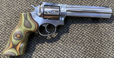 CONSIGNMENT USED RUGER GP100 .357MAG 6RND B/R 150MM REVOLVER W/ GREEN WOOD GRIP SN: 176-28083