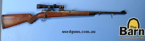 FN Mauser 357 H&H. Comes fitted with a Leupold Vari-x 3 1.5-5 scope, EAW QD Rings. Stock has some little cosmetic marks. Checkering is still sharp but has a few