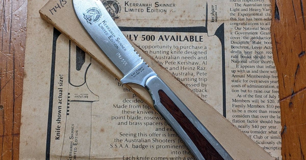 Kershaw Knife: Rare SSAA Collectable Kerrawah Skinner in Presentation Box #174/500