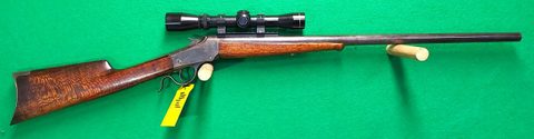 1885 low wall- seems to have been restocked at some stage. Comes with a fair bit of brass & dies. Buyer to pay postage
