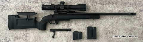 Howa 1500 20 inches fluted heavy barrel. KRG Bravo stock. MDT 20 MOA rail, rings, level and muzzle brake. 10 round and 5rnd magazines. All set up ready to shoot