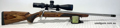 Sako 85 Varmint stainless laminated stock. Rifle has only had 16 rounds through it, has a few minor marks on stock, fitted with muzzle brake and one-piece picat