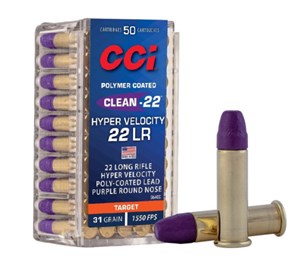 CCI
C954CC
CLEAN-22 HYPER VELOCITY
22LR, 31GR, PURPLE COAT
1550 FPS
AMMUNITION

SPECIAL 
$16.90 /PER 50
$155 /PER 500
$1529 /PER 5000