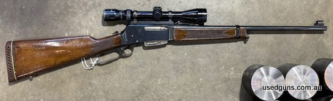 Japan made Miroku lever action in 243W. This rifle has shot pigs and has some signs of wear and bumps from being carried on a quad. Only one magazine, but she i