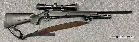 Excellent Tikka T3x in 223. Sports a 22 inch barrel with a bipod, enlarged bolt knob, Tikka branded padded sling and a Nikon Monarch 4-16x44 scope. Great small 