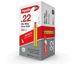 AGUILA
1B222401
SILVER EAGLE
22WMR, 40GR, SEMI JACKETED
SOFT POINT

SPECIAL
$29.90 /PER 50
$245 /PER 500