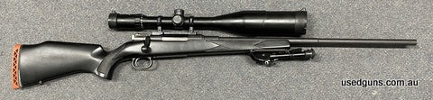 Good condition Mauser 96 in 6.5x55. Has a Nikko Stirling Platinum 8-32x60 Nighteater scope with shade, and a bipod installed. $65 freight to your dealer Austral