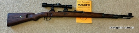 James River Armory refurbished Kar 98 snipper rifle, never used since purchase, all matching numbers, clear Waffen acceptance marks, very nice rifle.