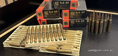 5.6x57 RWS factory loaded ammo 5x boxes (100 rounds) also 60 brass and 20 Hollow point of unknow