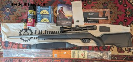 Titanium barrel Poly stock As new - sighted in once at the range and never used. Weaver 3-9x40 scope mounted and sighted perfect to 100m New scope mounts - prof