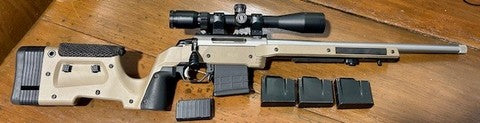 Tikka T3X 223, 1/8 Twist 20" Varmint Barrel (Threaded), MDT XRS Chassis, Magazines included 1 x MDT 10 shot, 3 x ACIS 5 shot. Range use Only . Postage at buyers