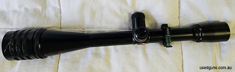 Japanese made target scope AO down to 30 feet fine cross hair missing cap on elevation turret few small marks on body lenses are excelleny includes float level 