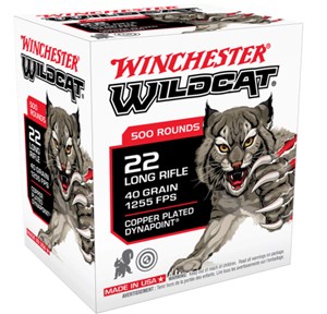 WINCHESTER
WW22LRB
WILDCAT
22LR, 40GR, COPPER PLATED 
SOLID DYNAPOINT, 1255 FPS
AMMUNITION

SPECIAL
$66 /PER 500
$619 /PER 5000