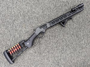 HENRY
H018 CARBINE CUSTOM
410 GAUGE
5 SHOT
LEVER ACTION SHOTGUN
BIG LOOP LEVER
15" BARREL WITH SCREW IN CHOKE
RANGER POINT PRECISION BUTT STOCK
RANGER POINT PRECISION M-LOK FOREND
RANGER POINT PRECISION SHELL HOLDER
MAGPUL AFG FOREND GRIP
CARLSONS HAMMER SPUR
SUREFIRE MINI SCOUT LIGHT PR