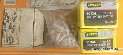 Various projectiles 30 Calibre Woodleigh 150 grn pp x131 Tiapan 150 grn hp x 100 Speer 180 grn spitzers boat tail x100 Speer 180 grn spitzers x100 Woodleigh 220
