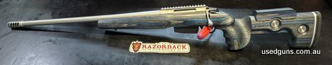 Lefthanded Tikka T3 varmint Stainless 300 Win Mag in GRS laminated stock. Bedded action, 20MOA picatinny rail, terminator T3 muzzle brake, gun is in excellent c