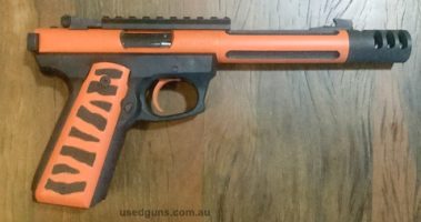 Customised by ICE. Ruger 22.45 rebuilt and rearrested in 2017, brake and fluting added, trigger pull and reset adjusted custom cnc ally gribs with 2 x colour ma