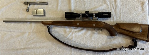 As new condition Sako 85 Hunter in Stainless. Perfectly matched with optilock stainless rings and S&B 2.5-10x40 scope. Had from new but have purchased 300 Win M